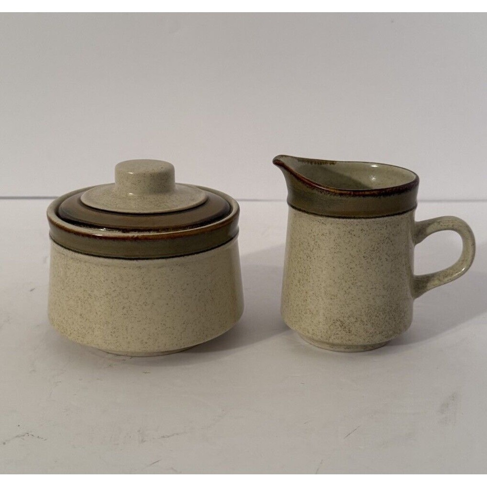 VTG Sugar Bowl w/ Lid and Creamer, Hand Painted-Japan-Freezer To Oven Stoneware